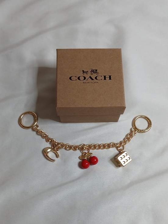 Coach Accessories - Coach Gold-Tone Motif Chain Bag Charm with Red Cherry and Dice